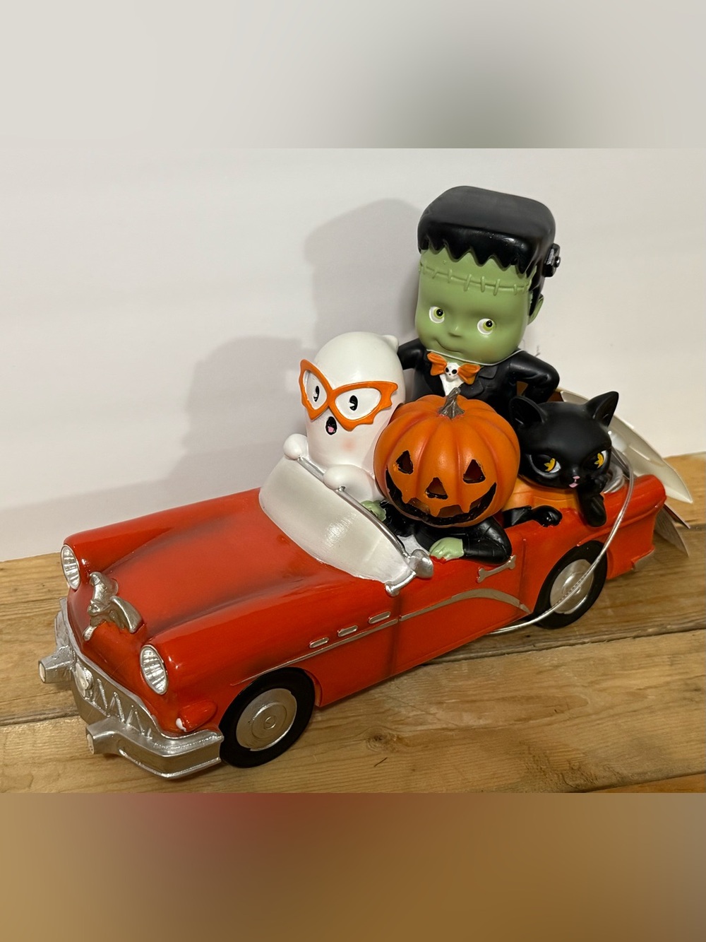 Halloween Car With Frankenstein Black Cat Ghost & Pumpkin Light Up Decor - NWT